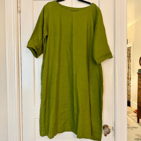 Not Perfect Linen January Dress in Moss - Picture 1 of 5
